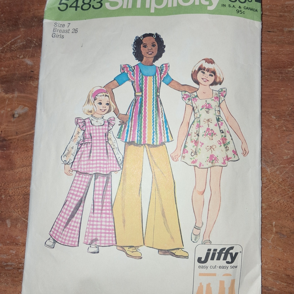Simplicity Sewing Patter 5483 Girls Size 7 Dress Smock Tunic Bell Bottoms Pants